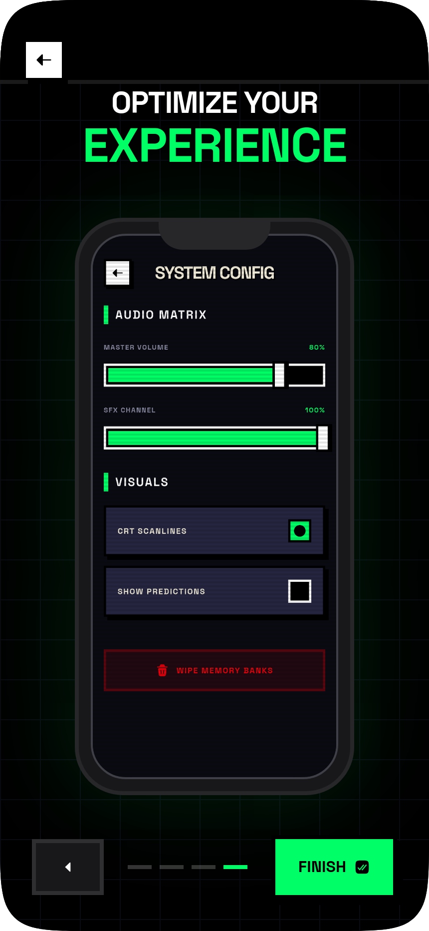 System config showing audio matrix and visual toggles