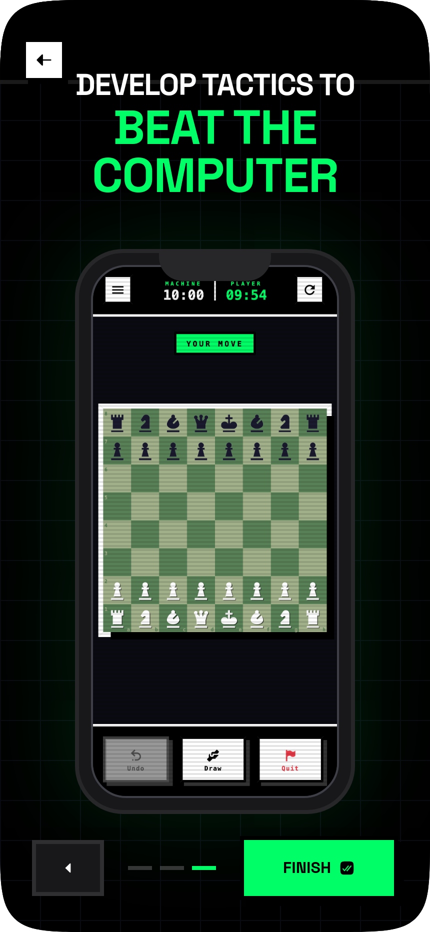Chess gameplay showing board with timer and move indicator